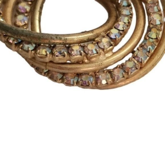 Vintage Rhinestone‎ Abstract Swirl Brooch Pin Gold Tone - Picture 7 of 11